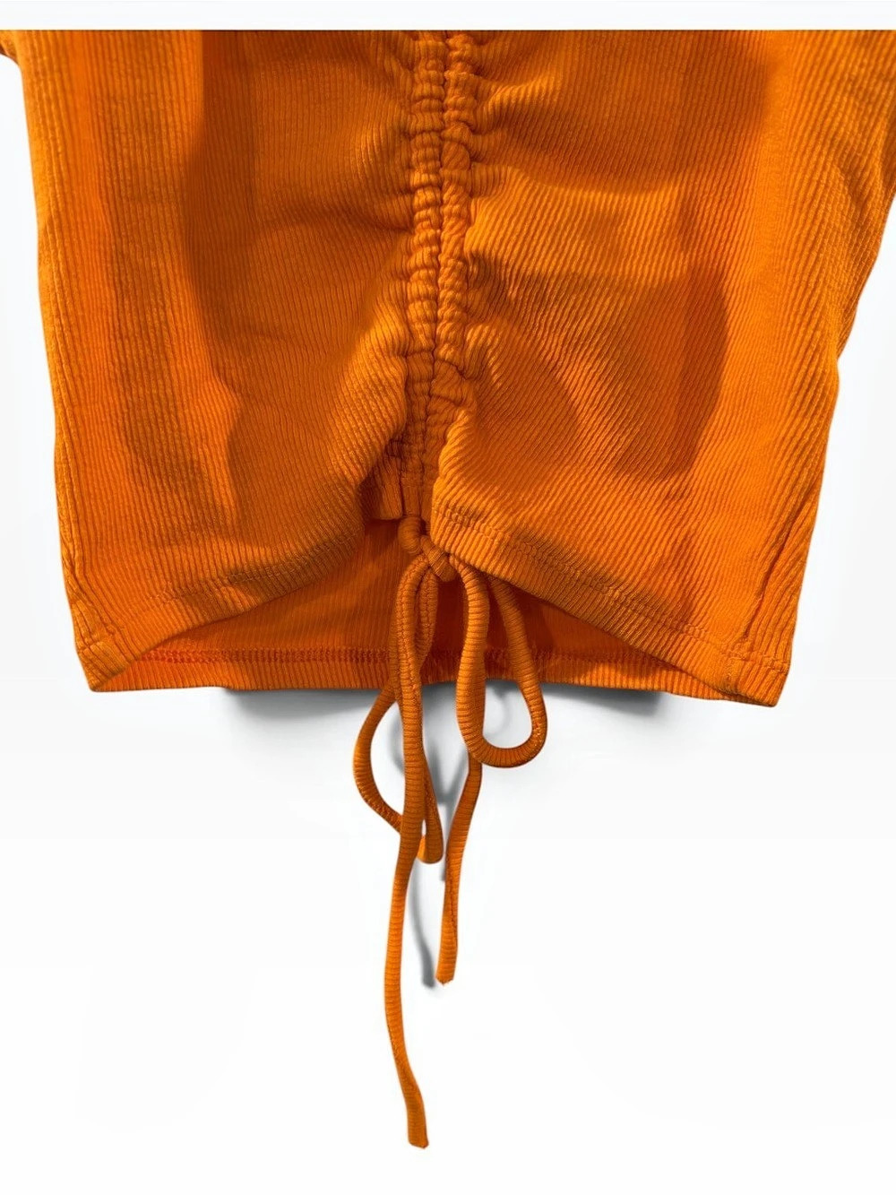 Zara Ribbed Ruffle Cap Sleeve Ruched Front Crop Top - Picture 4 of 6